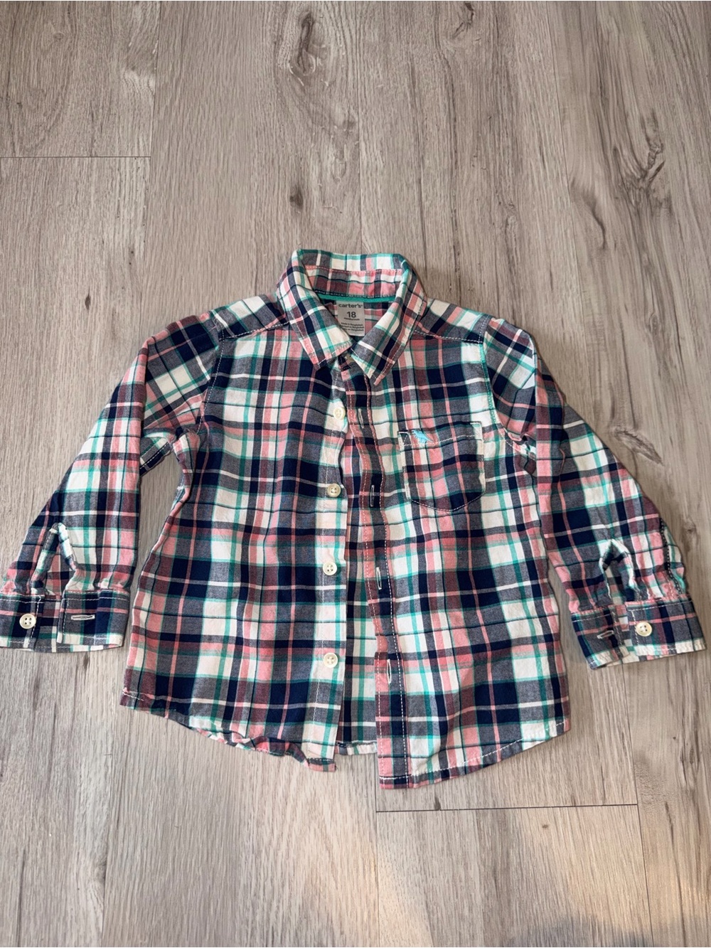 Carter's Pink Navy Green Plaid Button-Down Shirt